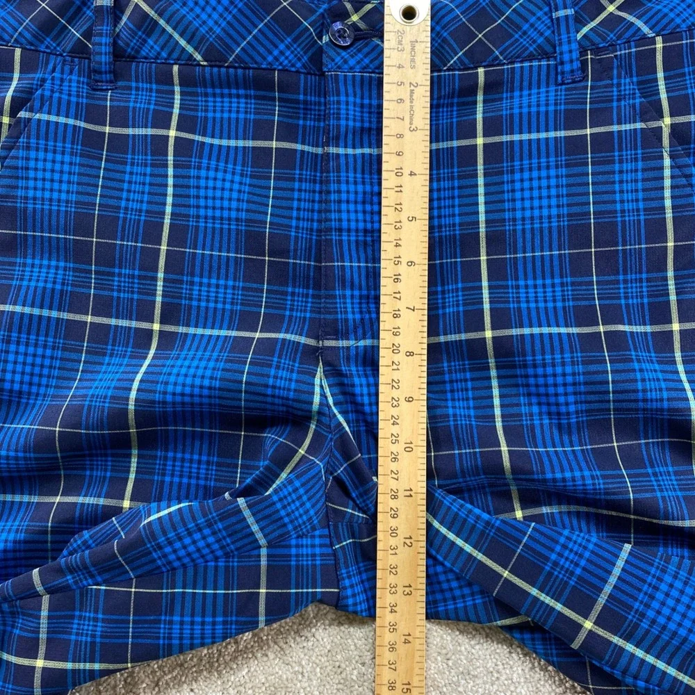 Fila Sport Golf Shorts Mens 36 Blue Plaid Performance Stretch Flat Front